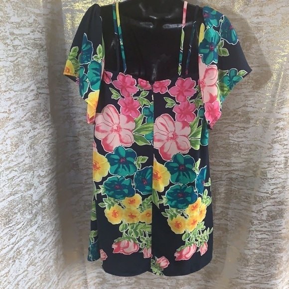 Forever 21 Floral Tunic Cold Shoulder Mini Dress Size M - Picture 9 of 13